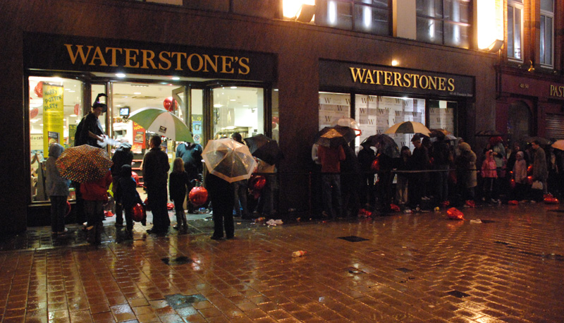 Pretty long queue to Harry Potter party in Waterstones bookstore