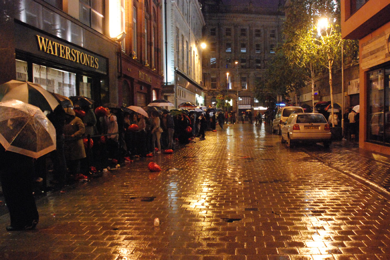 Pretty long queue to Harry Potter party in Waterstones bookstore