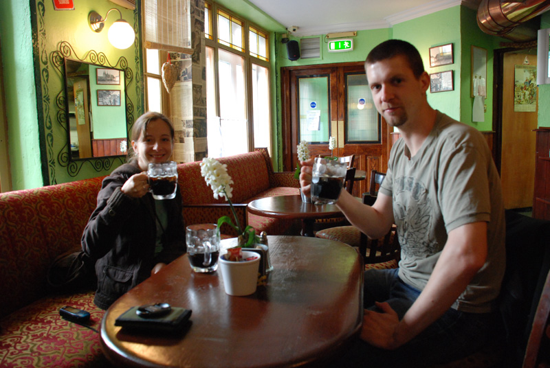 Drinking Kofola in Czech Inn